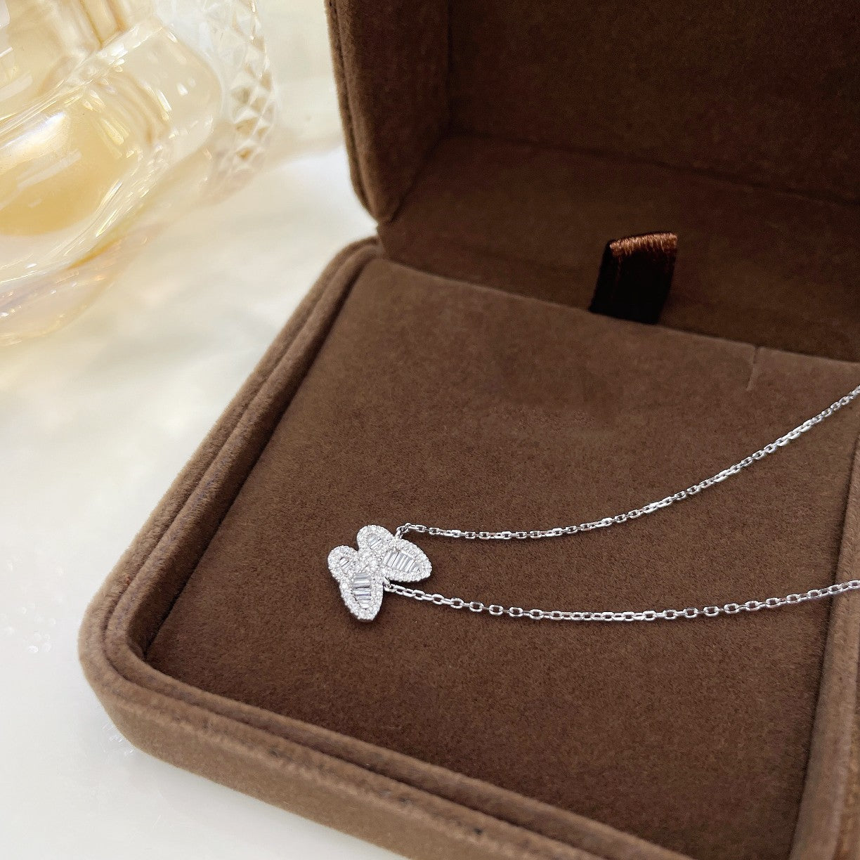 18K Diamond Butterfly Necklace - Elegant Jewelry Piece - White Diamond Necklace