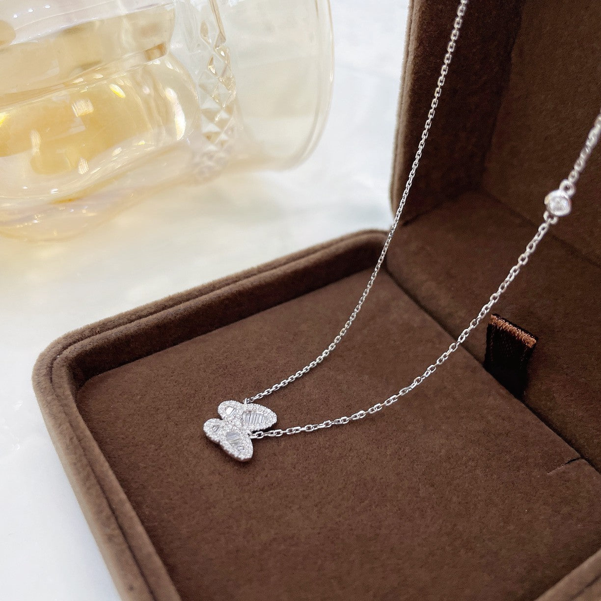 18K Diamond Butterfly Necklace - Elegant Jewelry Piece - White Diamond Necklace