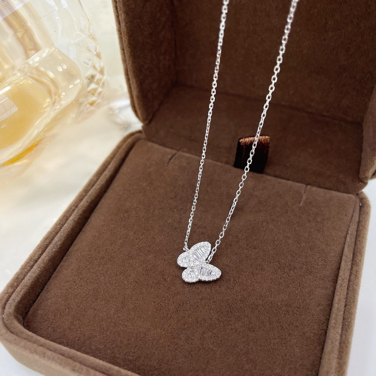 18K Diamond Butterfly Necklace - Elegant Jewelry Piece - White Diamond Necklace