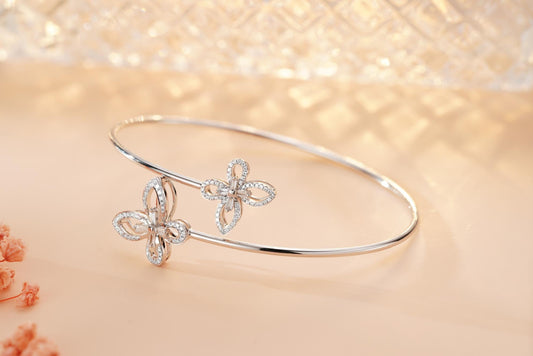 18K Diamond Butterfly Open Cuff Bracelet - Elegant Jewelry Piece - White Diamond Bracelet