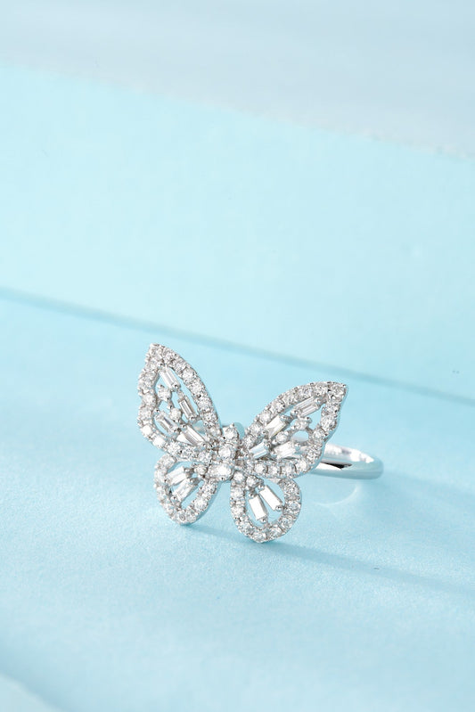 18K Diamond Butterfly Ring - Luxurious Jewelry Piece - White Diamond Ring