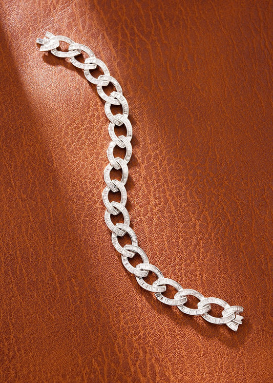 18K Diamond Cuban Link Bracelet - Luxurious Jewelry Piece - White Diamond Bracelet