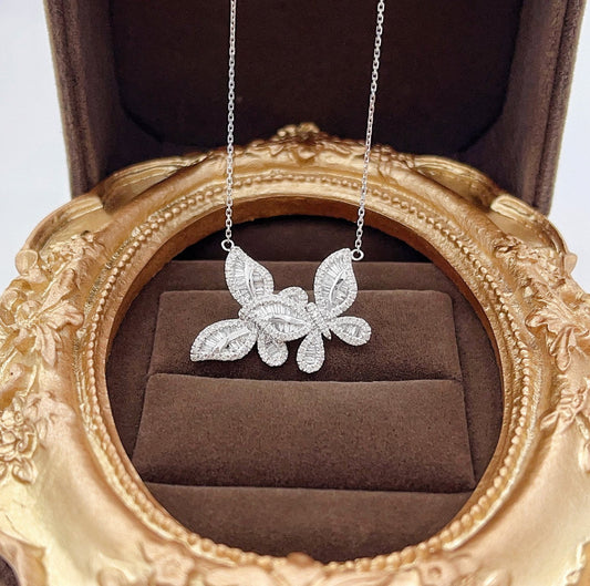 18K Diamond Double Butterfly Large Pendant Necklace - Luxury Jewelry - White Diamond Necklace