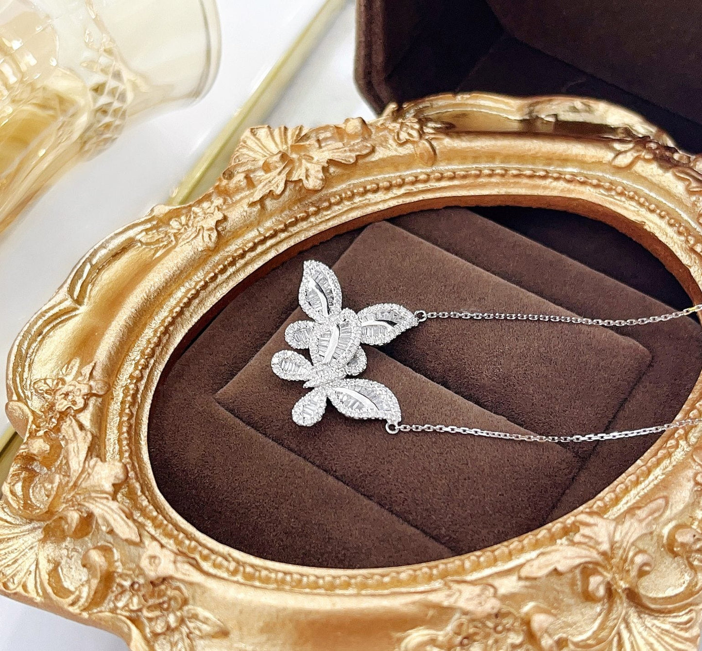 18K Diamond Double Butterfly Large Pendant Necklace - Luxury Jewelry - White Diamond Necklace