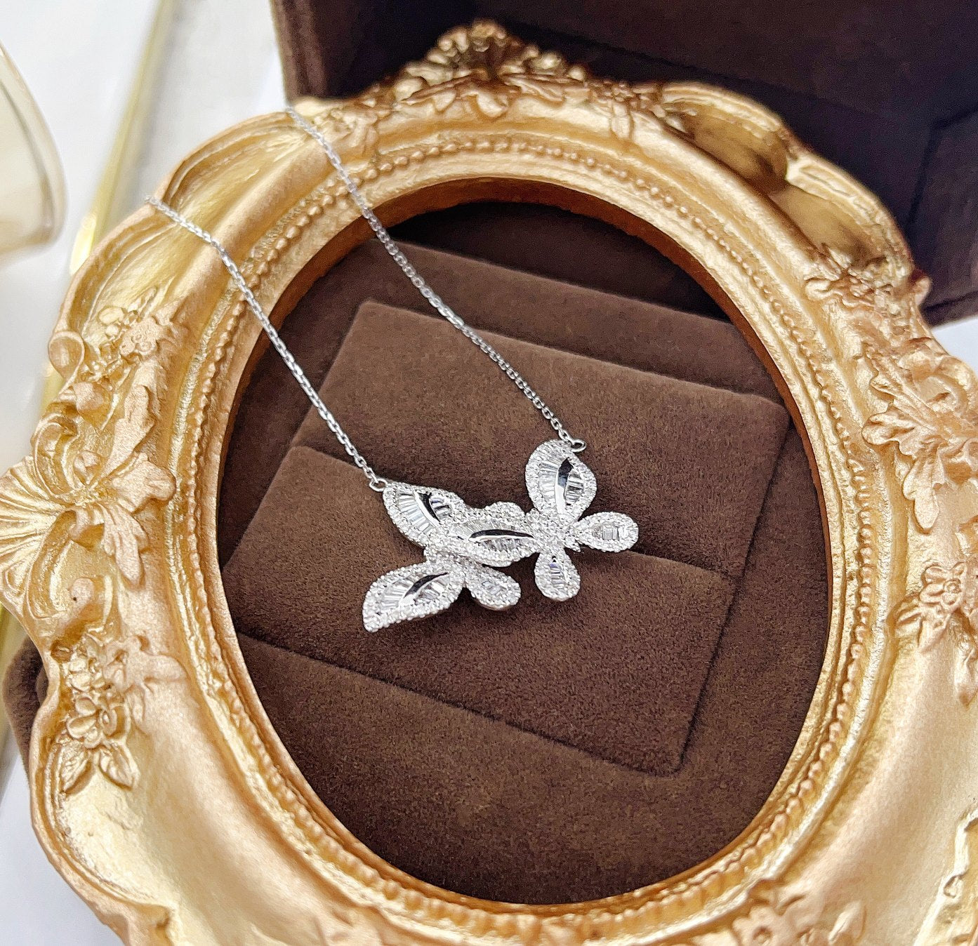 18K Diamond Double Butterfly Large Pendant Necklace - Luxury Jewelry - White Diamond Necklace