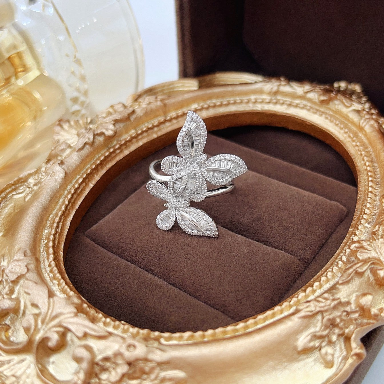 18K Diamond Double Butterfly Ring - Luxurious Jewelry - White Diamond Ring