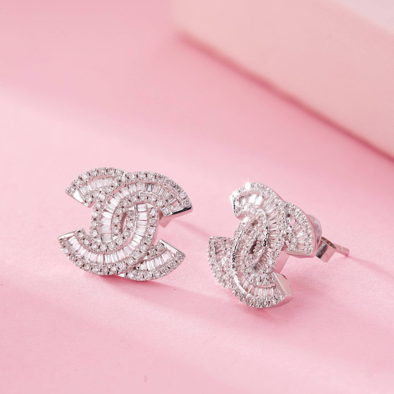 18K Diamond Double C Earrings - Luxurious Jewelry Piece - Jeweler.Jewelry