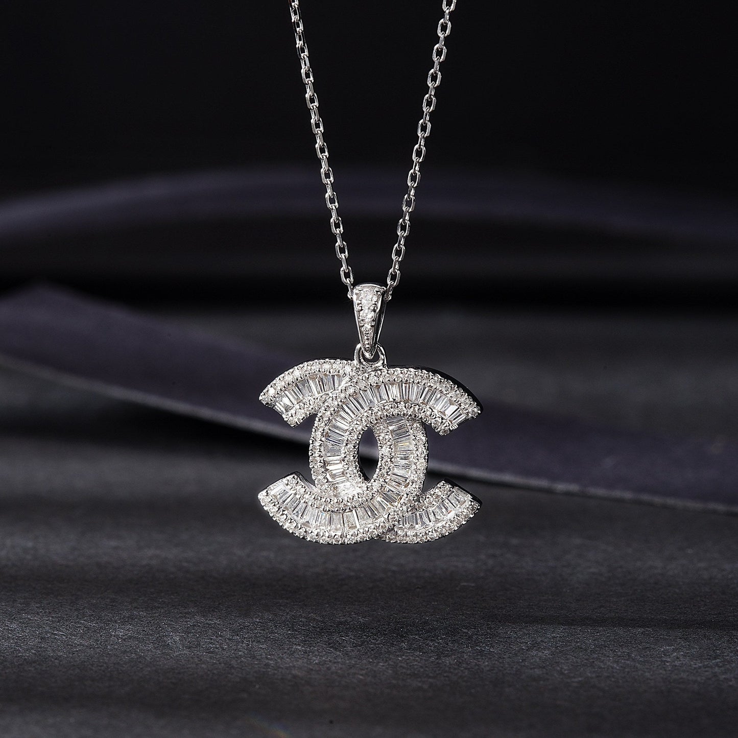 18K Diamond Double C Pendant Necklace - Luxurious Jewelry - White Diamond Necklace