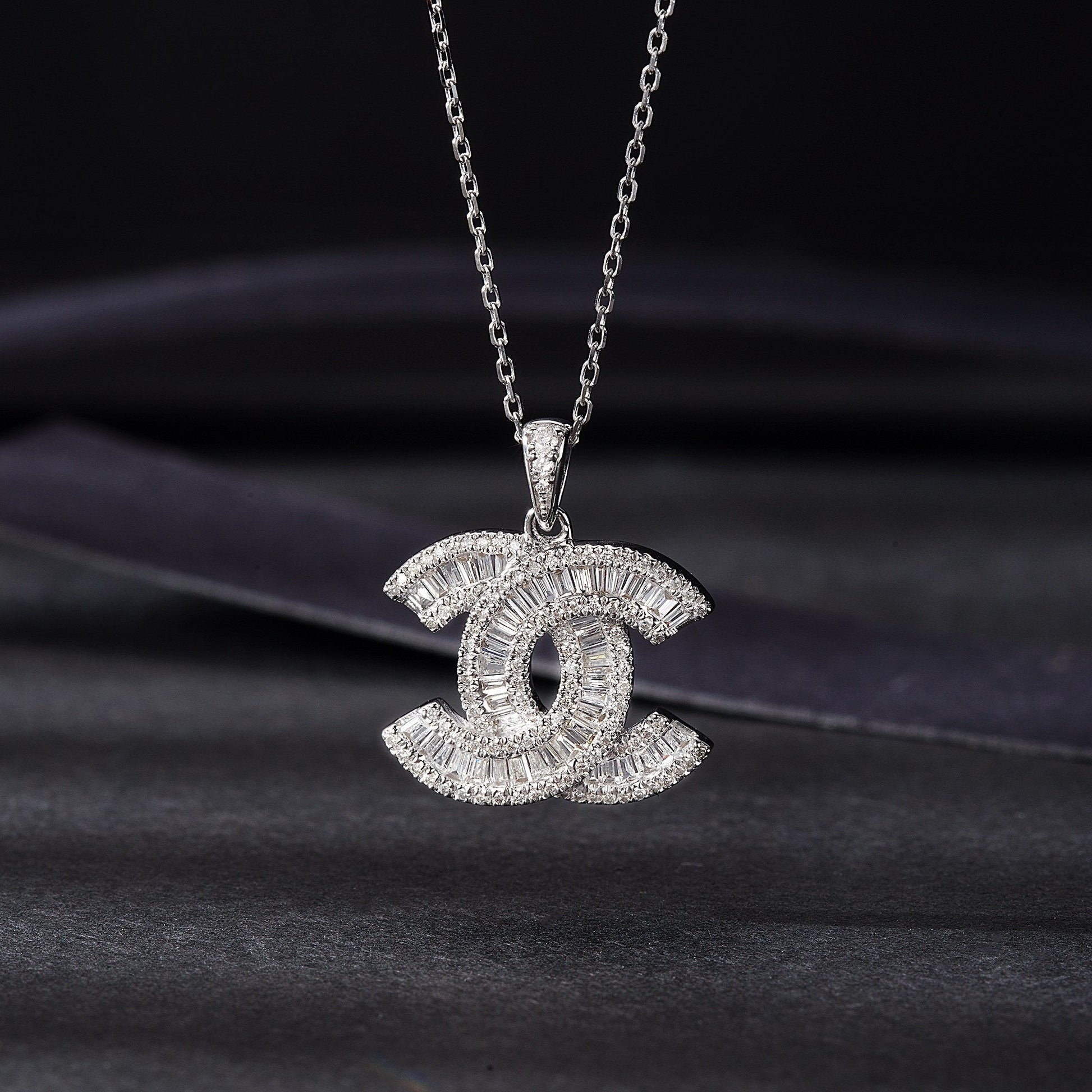 18K Diamond Double C Pendant Necklace - Luxurious Jewelry - White Diamond Necklace