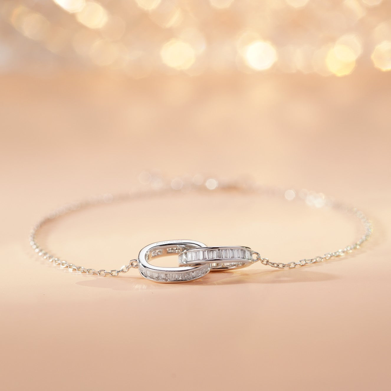 18K Diamond Double Circle Bracelet - Luxury Jewelry - White Diamond Bracelet