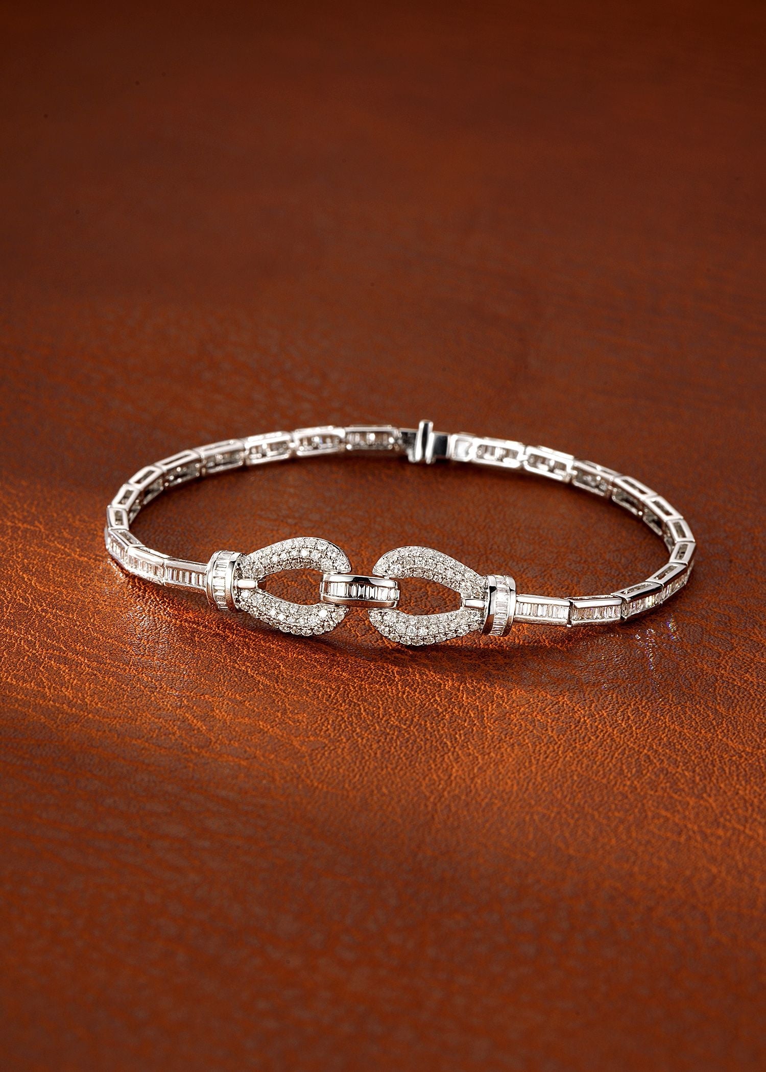 18K Diamond Double-Loop Horseshoe Clasp Bracelet - Luxury Jewelry - White Diamond Bracelet