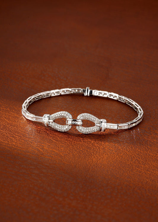 18K Diamond Double-Loop Horseshoe Clasp Bracelet - Luxury Jewelry - White Diamond Bracelet