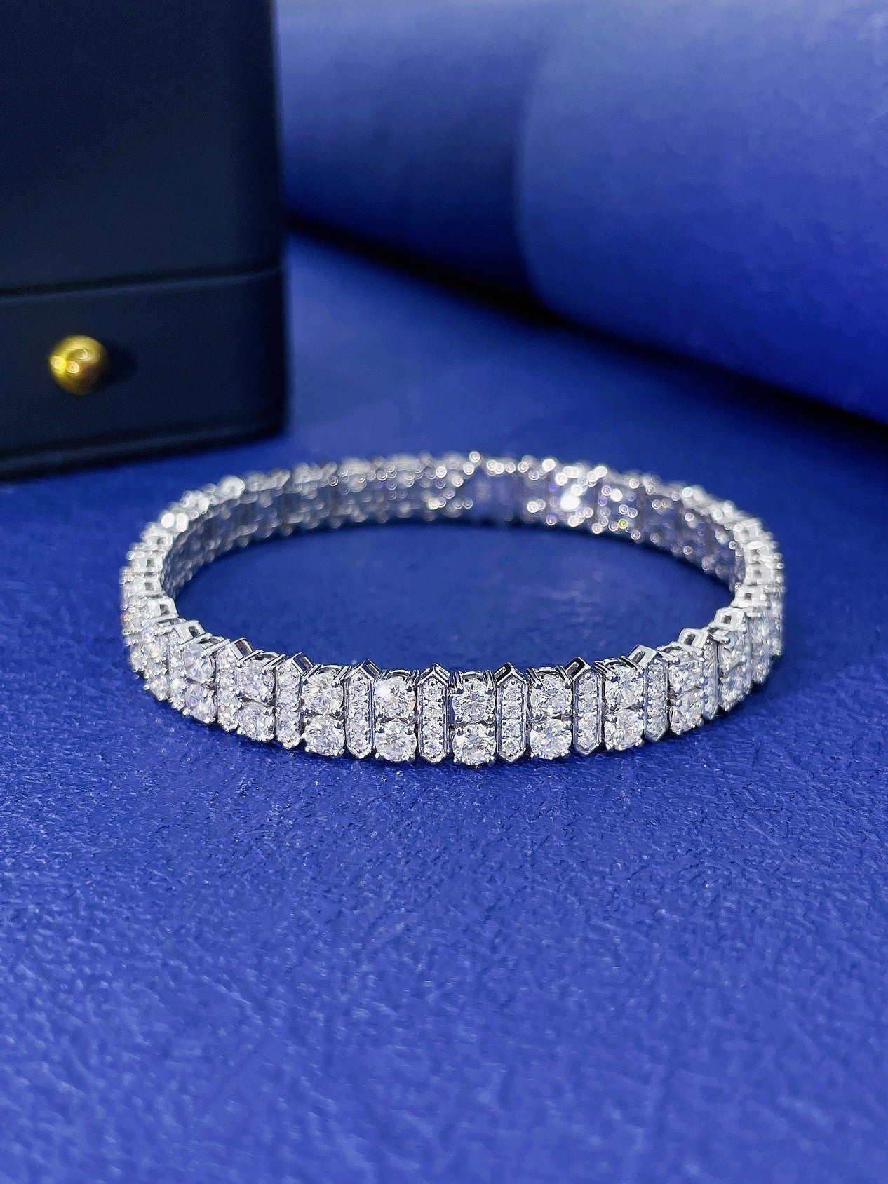 18K Diamond Double-Row Bar Link Bracelet - Luxury Jewelry - White Diamond Bracelet