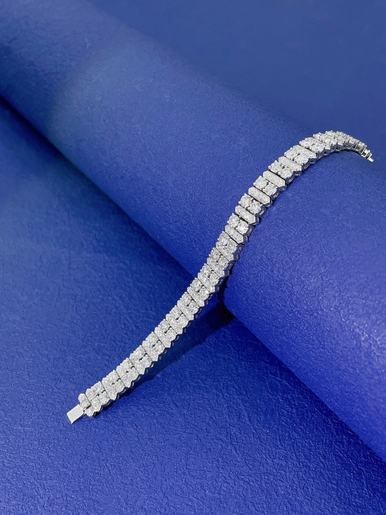 18K Diamond Double-Row Bar Link Bracelet - Luxury Jewelry - White Diamond Bracelet