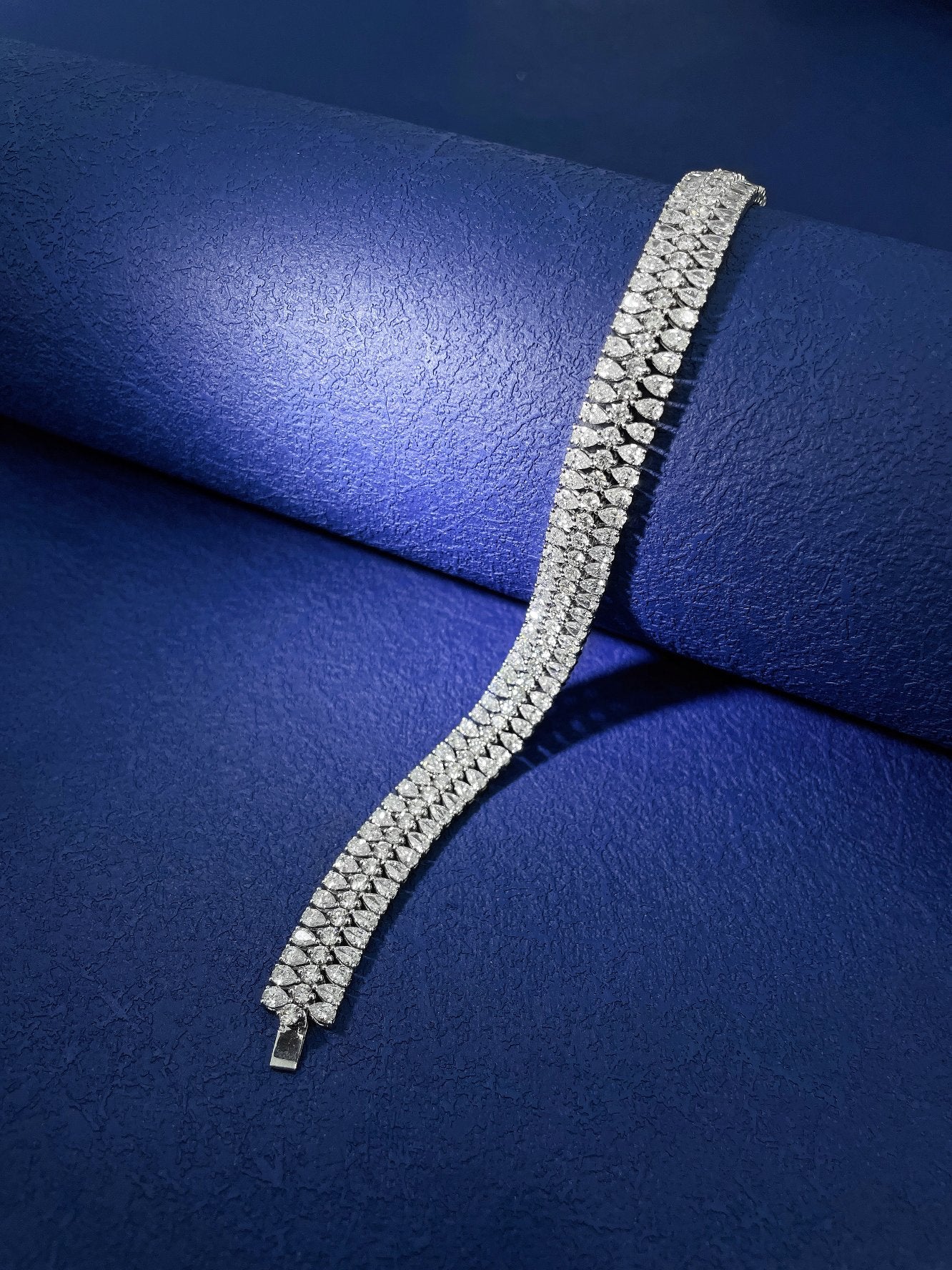 18K Diamond Double Row Drop Bracelet - Luxury Jewelry - White Diamond Bracelet