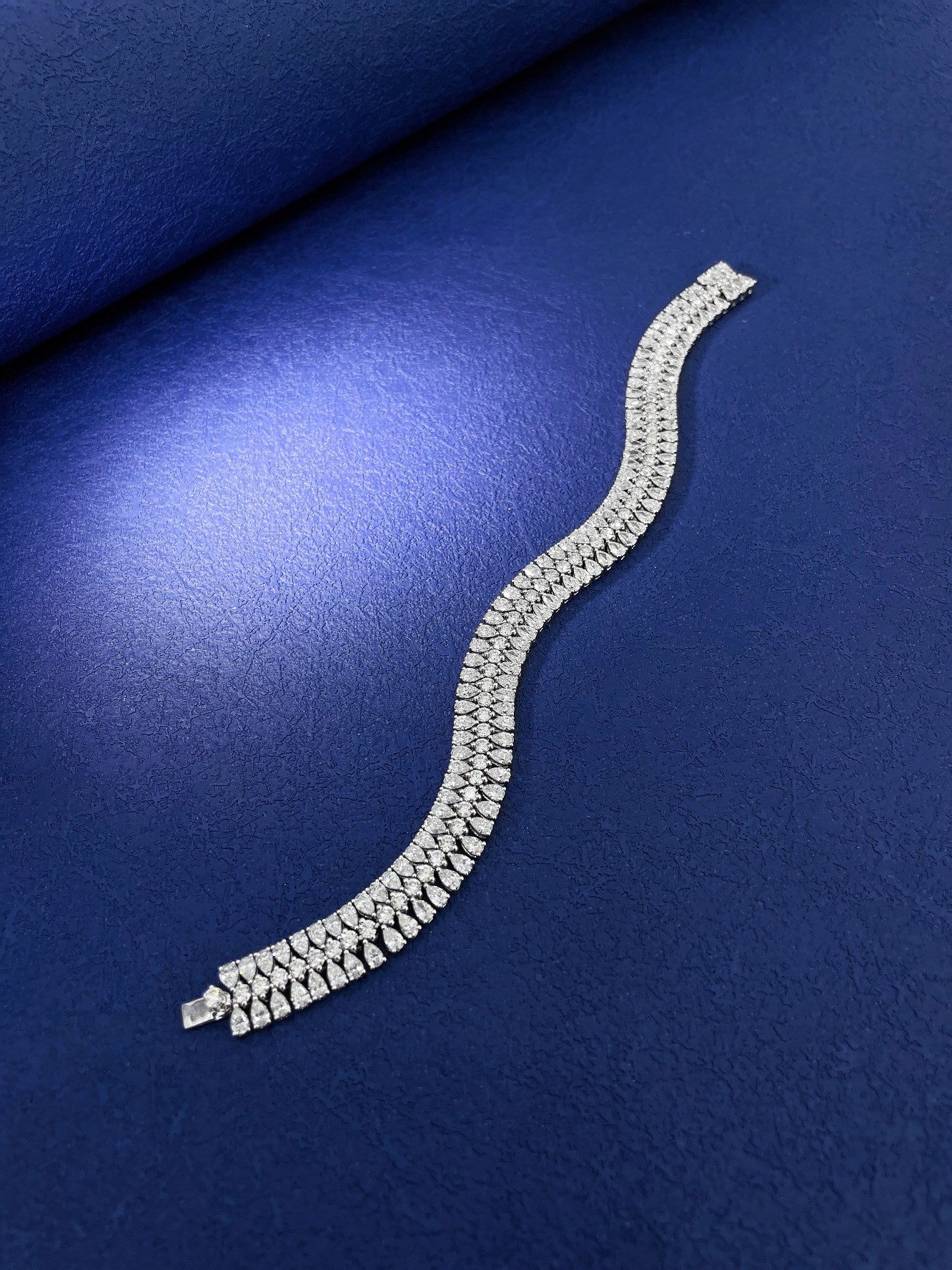 18K Diamond Double Row Drop Bracelet - Luxury Jewelry - White Diamond Bracelet