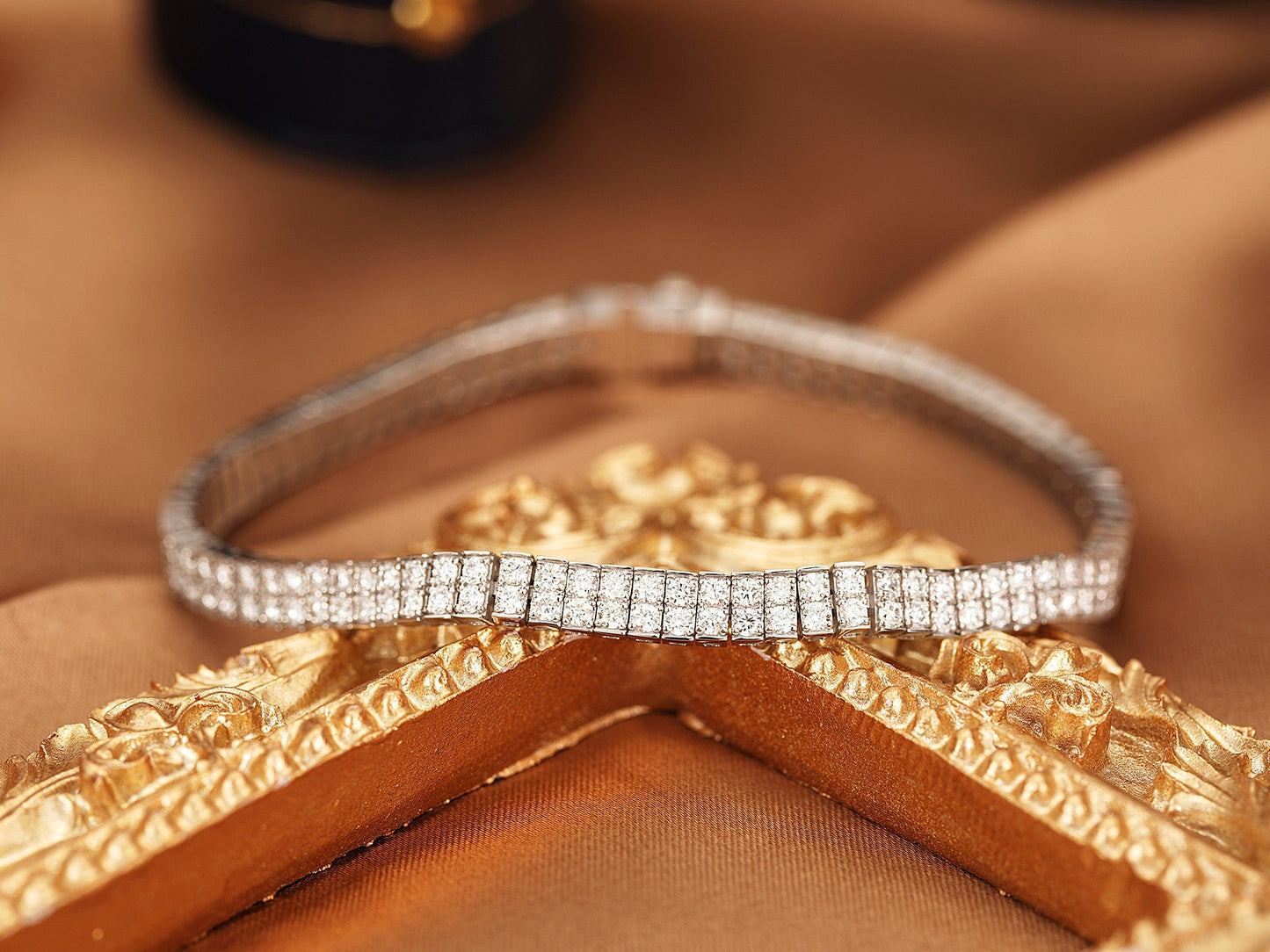 18K Diamond Double Row Round Bracelet - Luxury Jewelry - White Diamond Bracelet