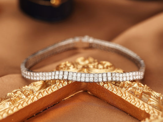 18K Diamond Double Row Round Bracelet - Luxury Jewelry - White Diamond Bracelet