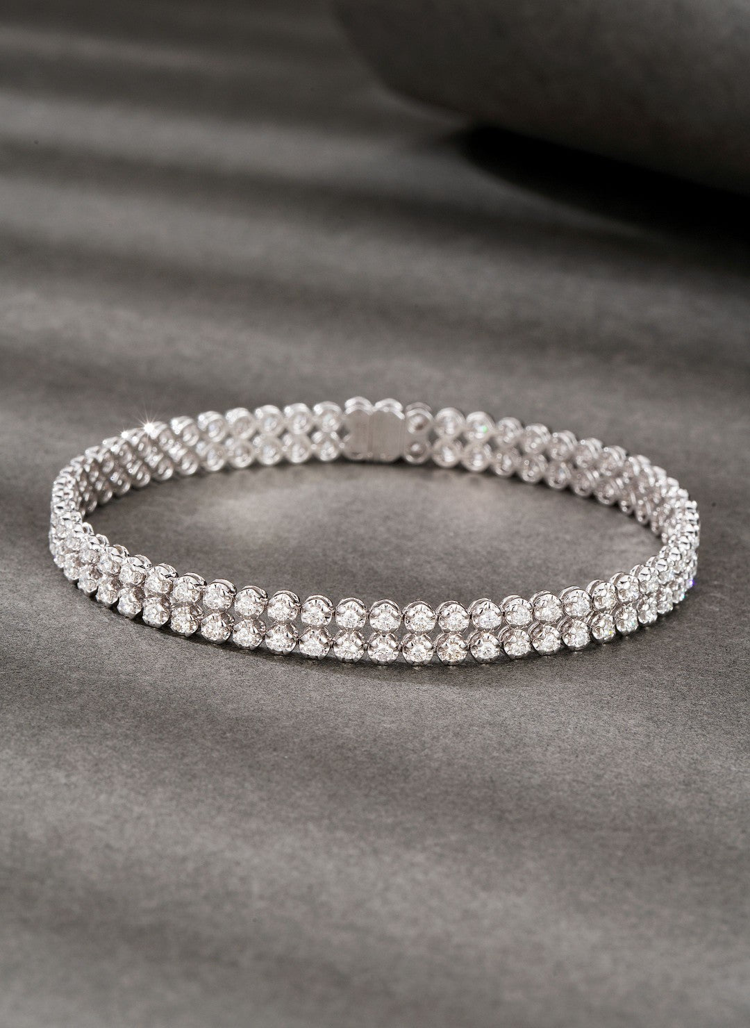 18K Diamond Double Row Round Bracelet - Luxury Jewelry - White Diamond Bracelet