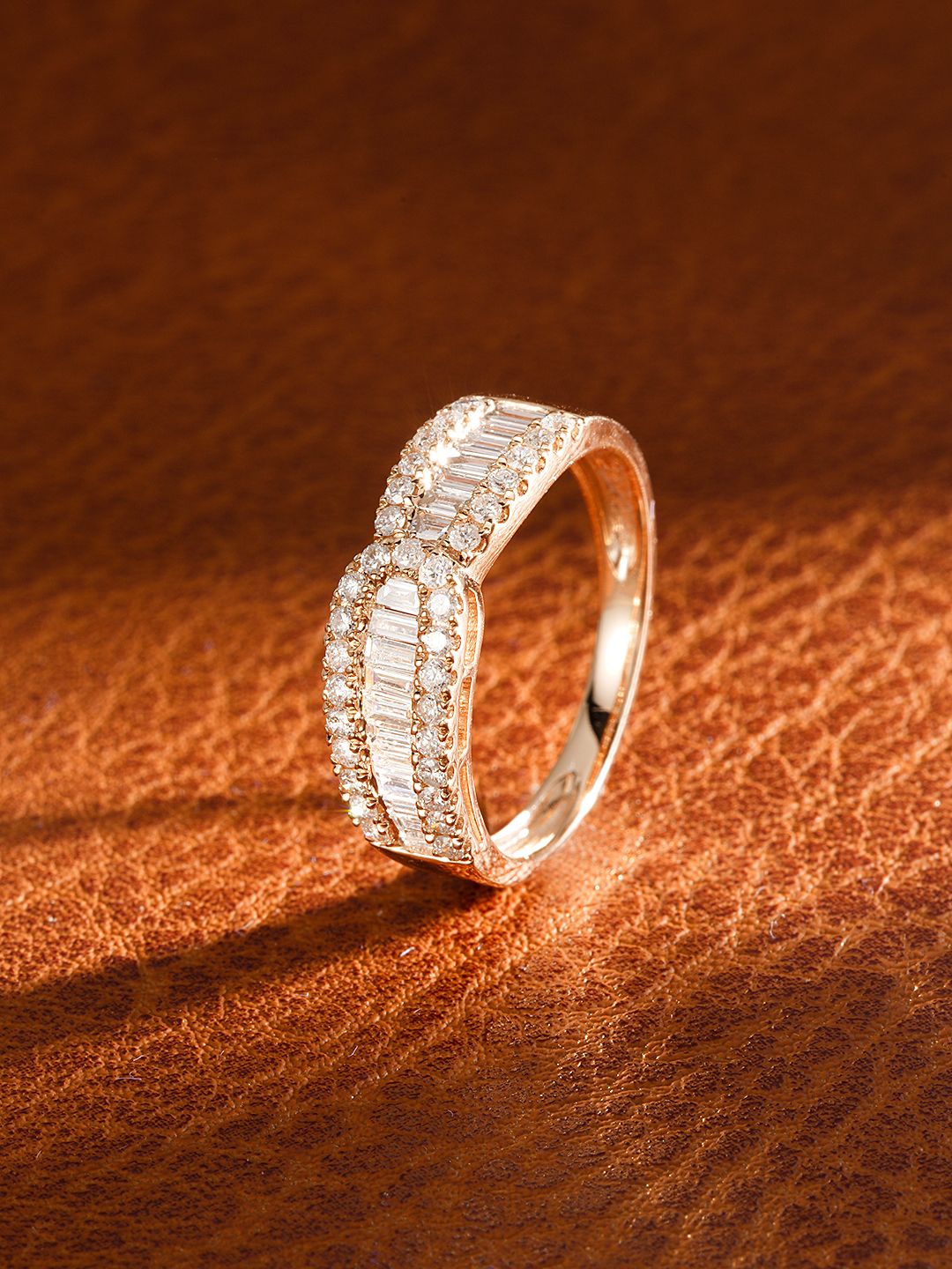 18K Diamond Double U Round Ladder Row Ring | Premium Jewelry - White Diamond Ring