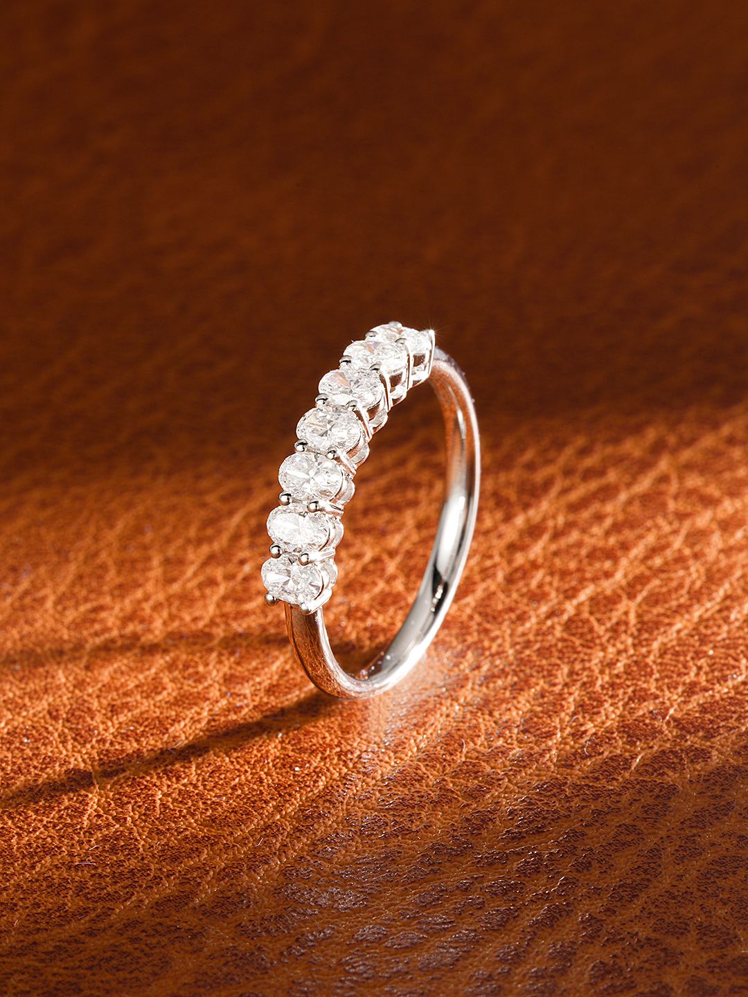 18K Diamond Ellipse Seven-Stone Ring | Premium Jewelry - White Diamond Ring