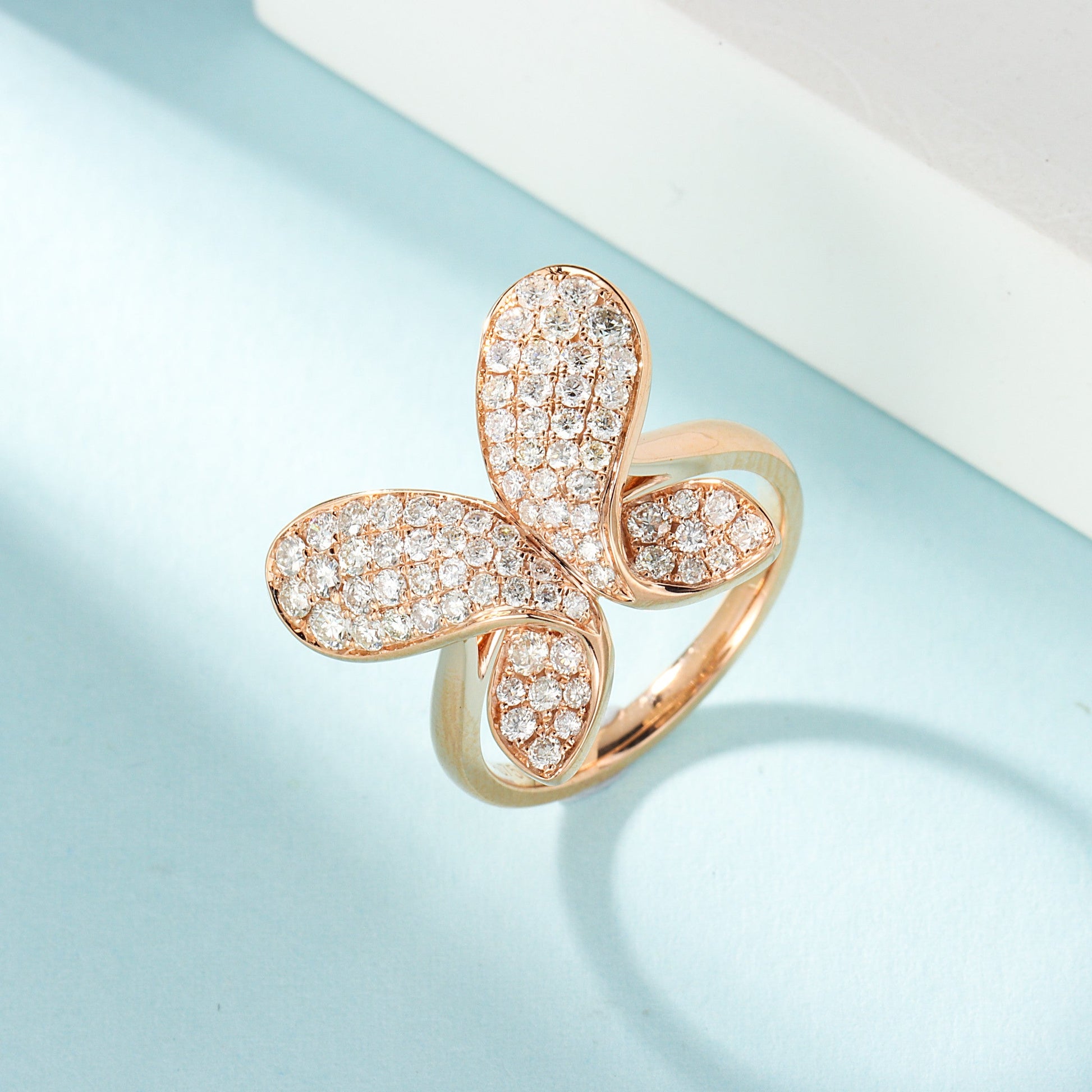 18K Diamond-Encrusted Butterfly Ring | Luxury Jewelry - White Diamond Ring