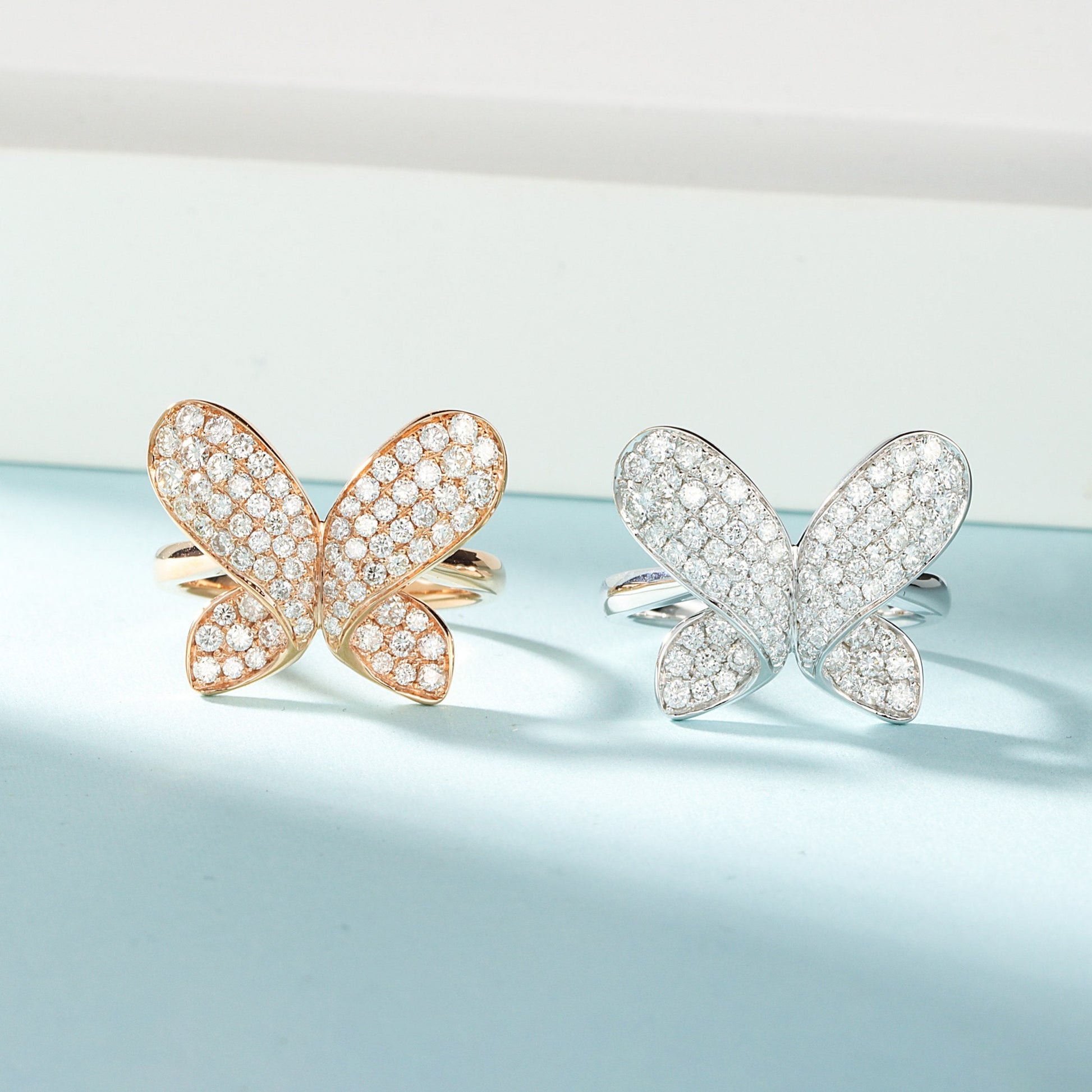 18K Diamond-Encrusted Butterfly Ring | Luxury Jewelry - White Diamond Ring