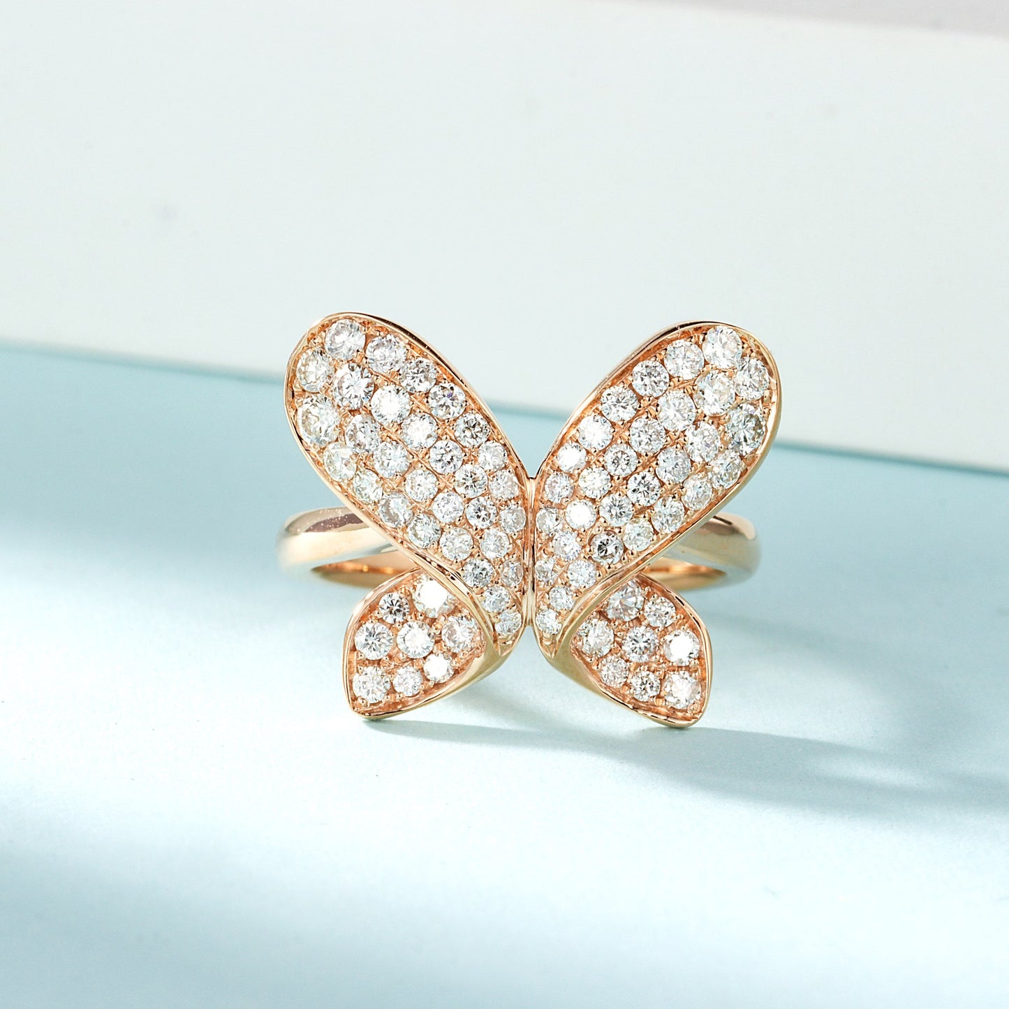 18K Diamond-Encrusted Butterfly Ring | Luxury Jewelry - White Diamond Ring