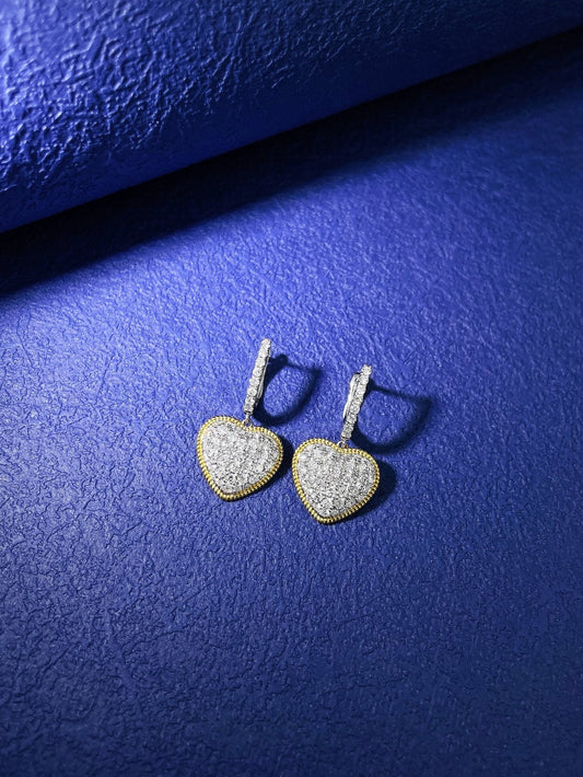 18K Diamond-Encrusted Heart-Shaped Earrings with Beaded Edge Jeweler.Jewelry