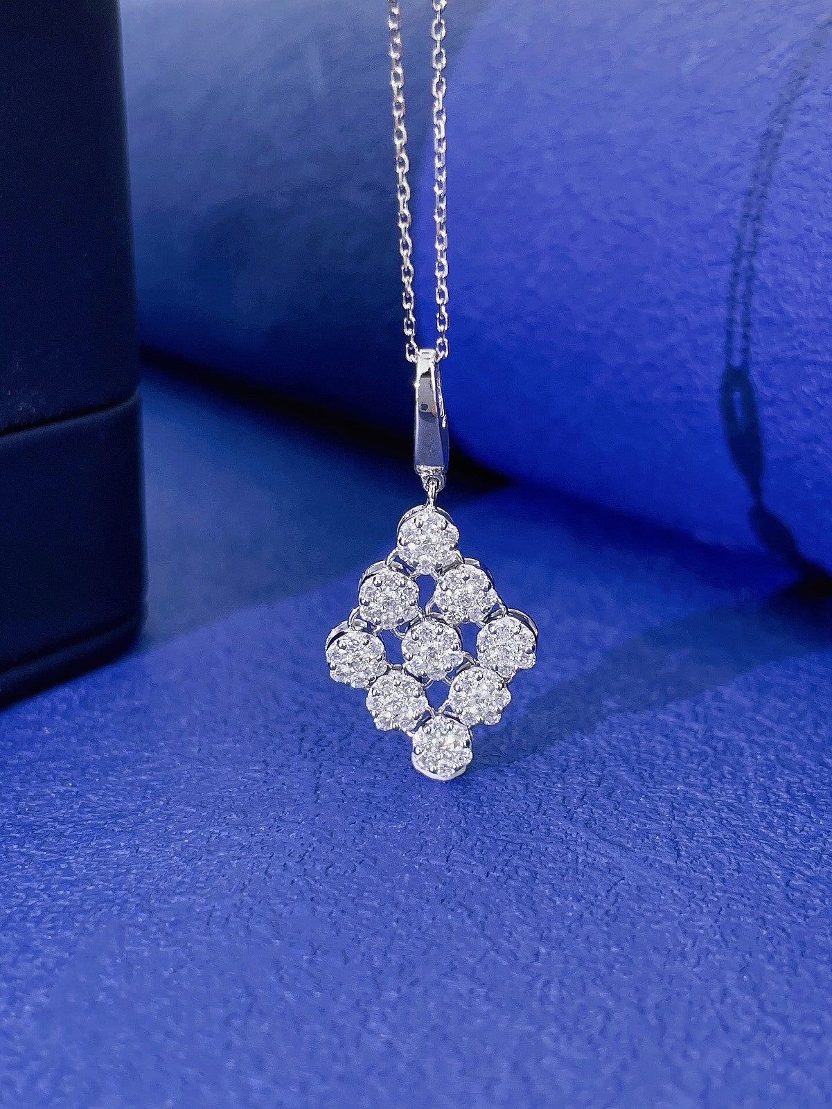 18K Diamond Encrusted Six-Prong Set Diamond Pendant Necklace - Luxury Jewelry - White Diamond Necklace