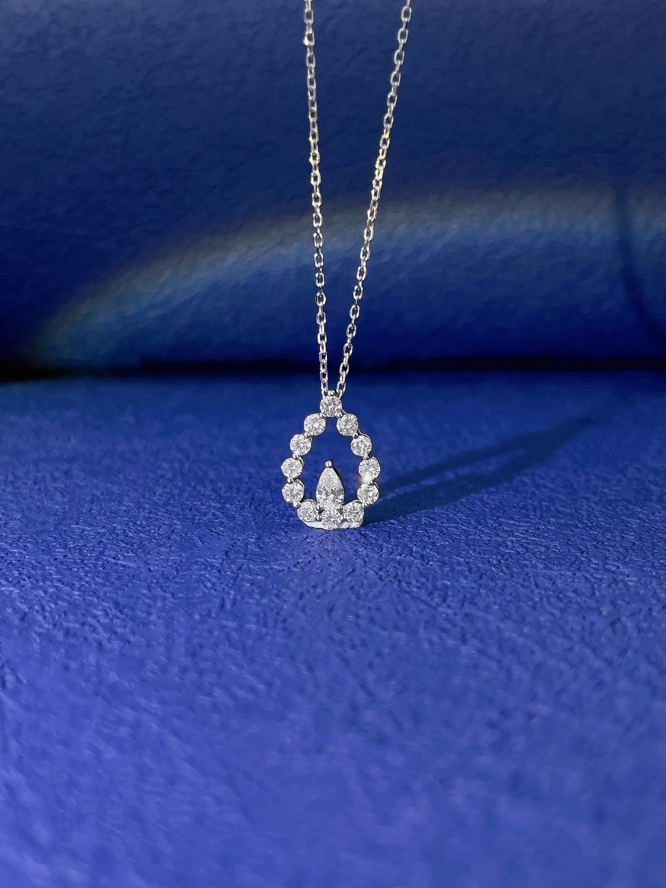 18K Diamond-Encrusted Waterdrop Pendant Necklace - White Diamond Necklace