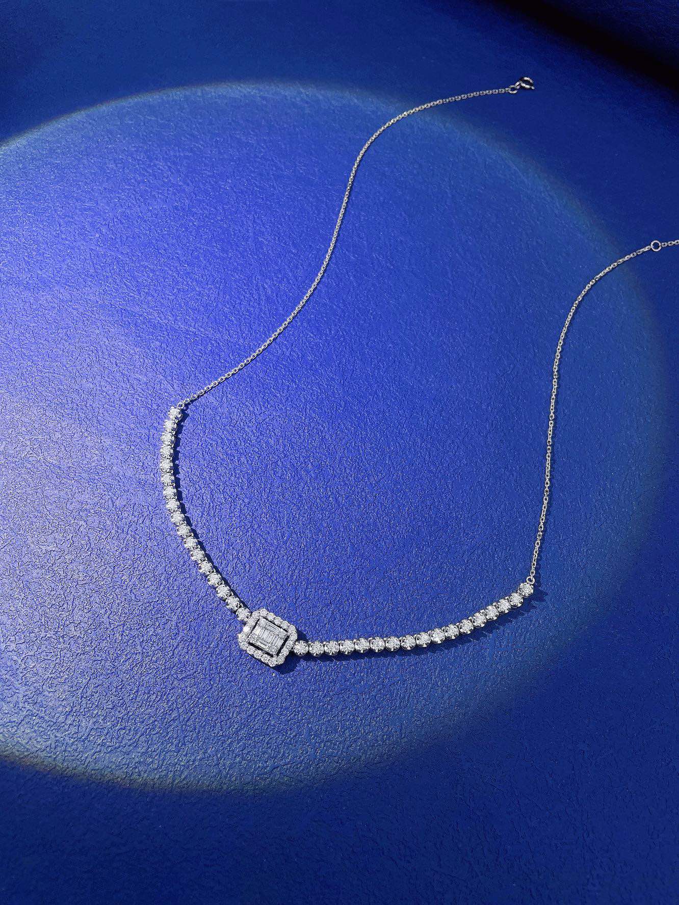 18K Diamond European Style Square Sugar Necklace - Luxurious Jewelry Piece - White Diamond Necklace