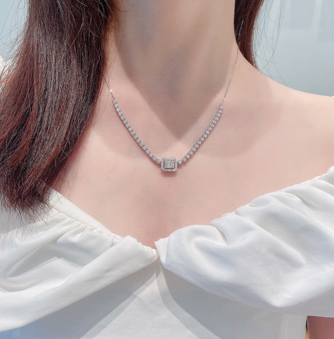 18K Diamond European Style Square Sugar Necklace - Luxurious Jewelry Piece - White Diamond Necklace