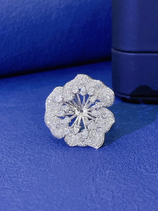 18K Diamond Flower Ring Mounting - Premium Jewelry Piece - Empty tray