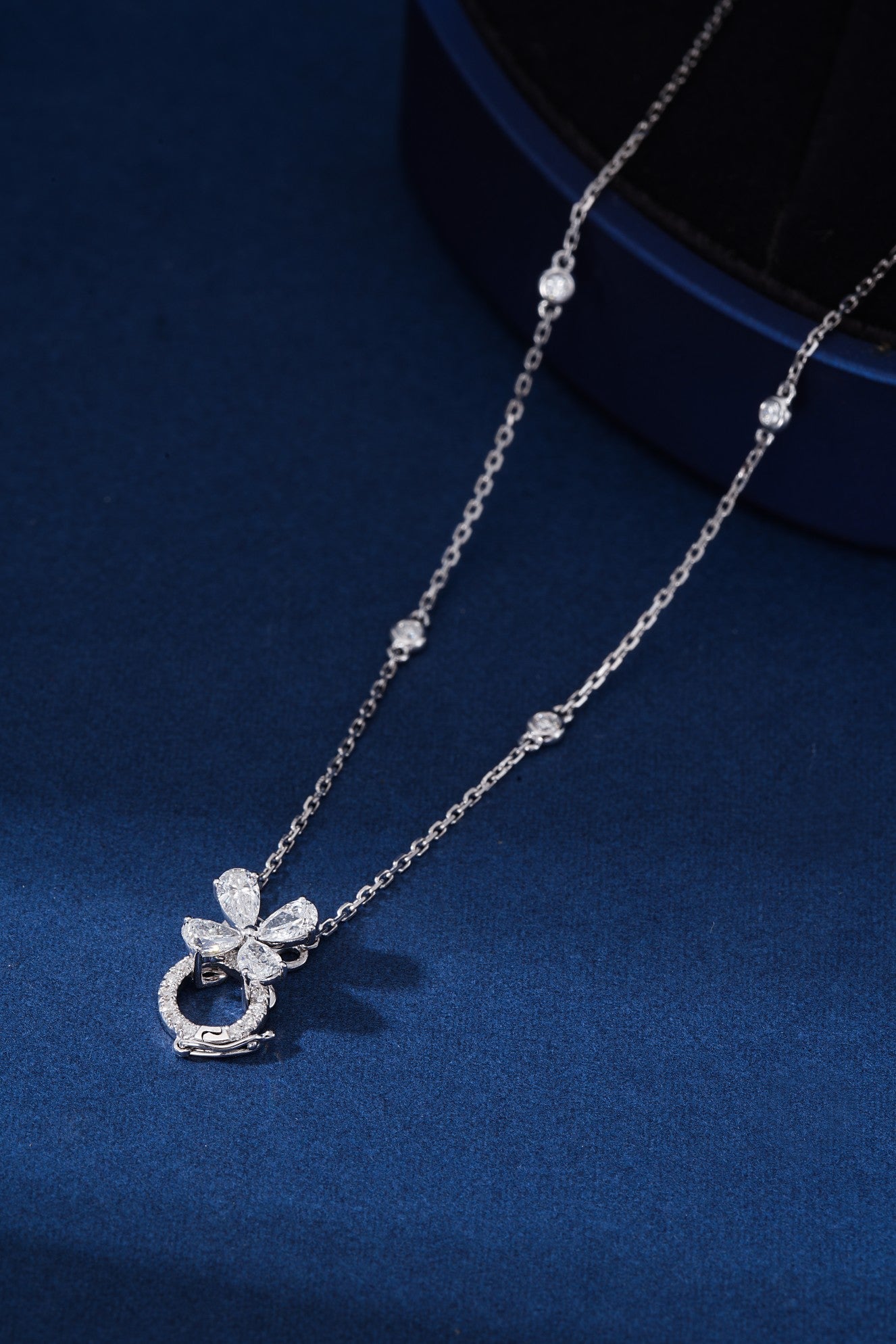 18K Diamond Four-Leaf Clover Bubble Universal Clasp Necklace - Exquisite Jewelry - White Diamond Chain