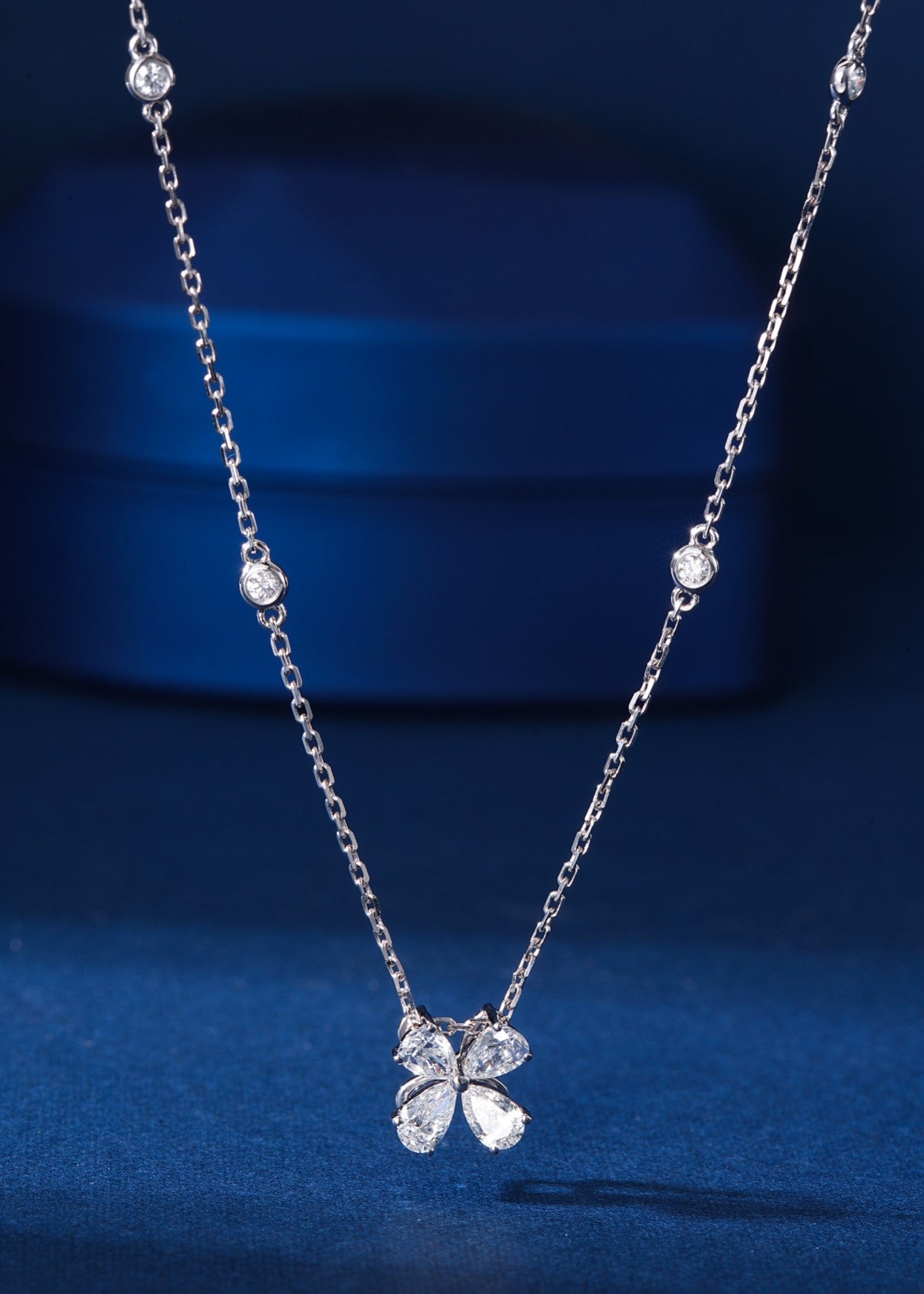 18K Diamond Four-Leaf Clover Bubble Universal Clasp Necklace - Exquisite Jewelry - White Diamond Chain