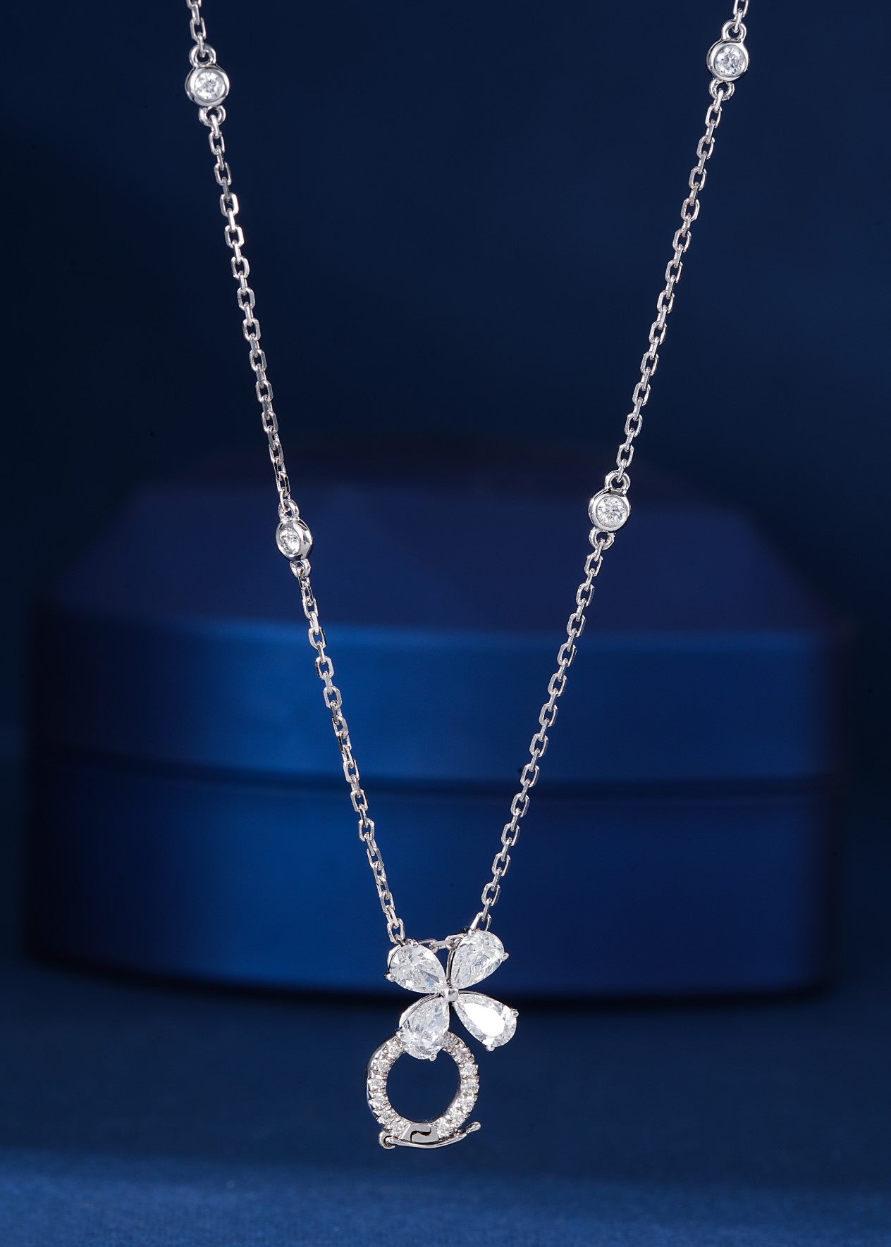 18K Diamond Four-Leaf Clover Bubble Universal Clasp Necklace - Exquisite Jewelry - White Diamond Chain