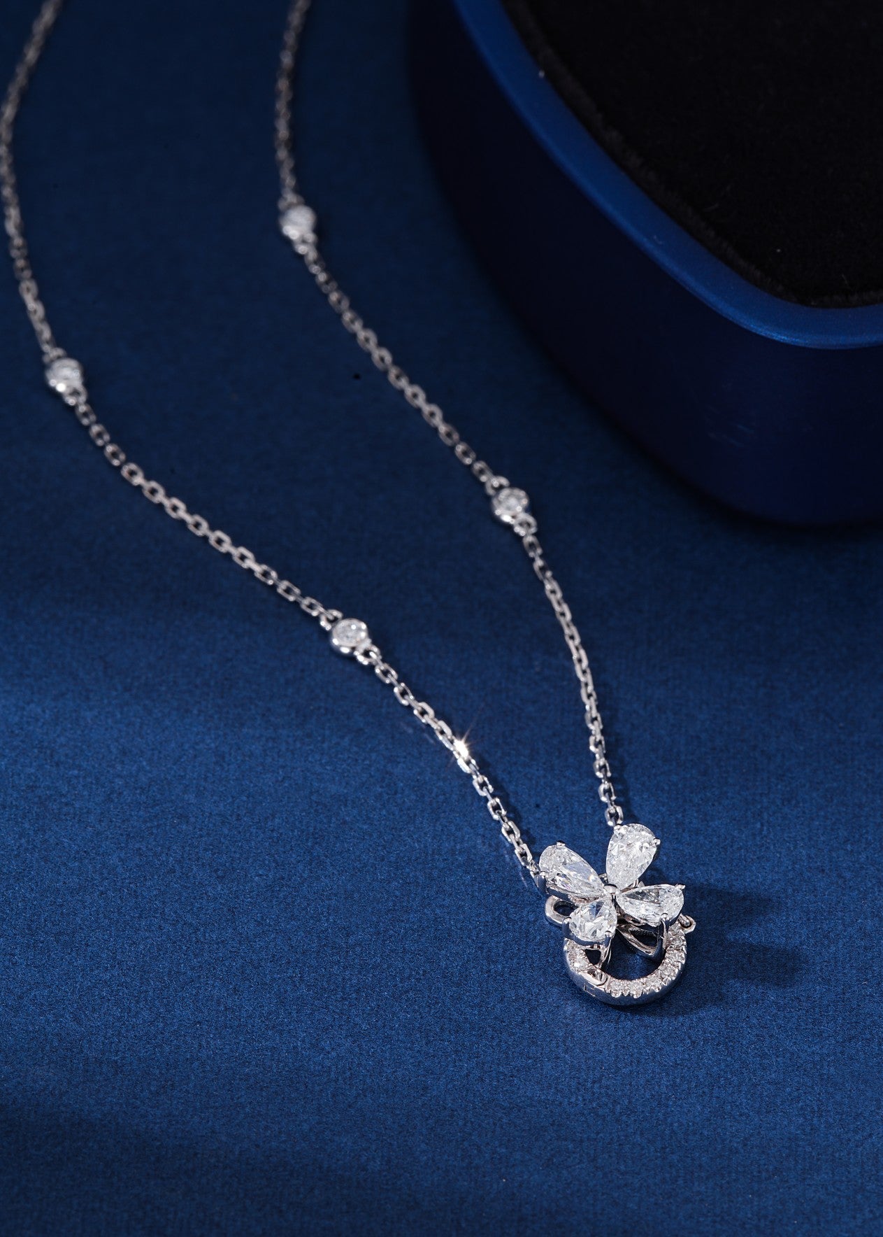 18K Diamond Four-Leaf Clover Bubble Universal Clasp Necklace - Exquisite Jewelry - White Diamond Chain