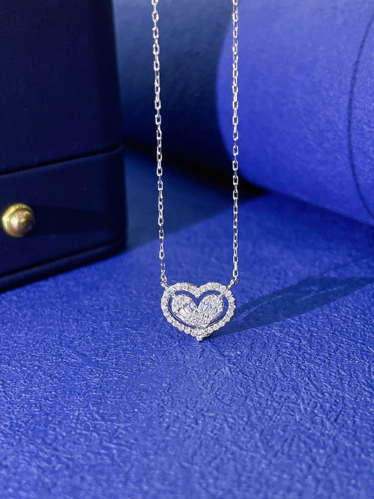 18K Diamond Heart-Shaped Hollow Pendant Necklace - Luxury Jewelry - White Diamond Necklace