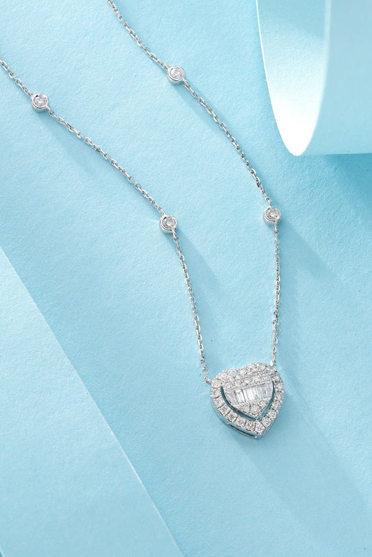 18K Diamond Heart-Shaped Pendant Necklace - Luxury Jewelry - White Diamond Necklace