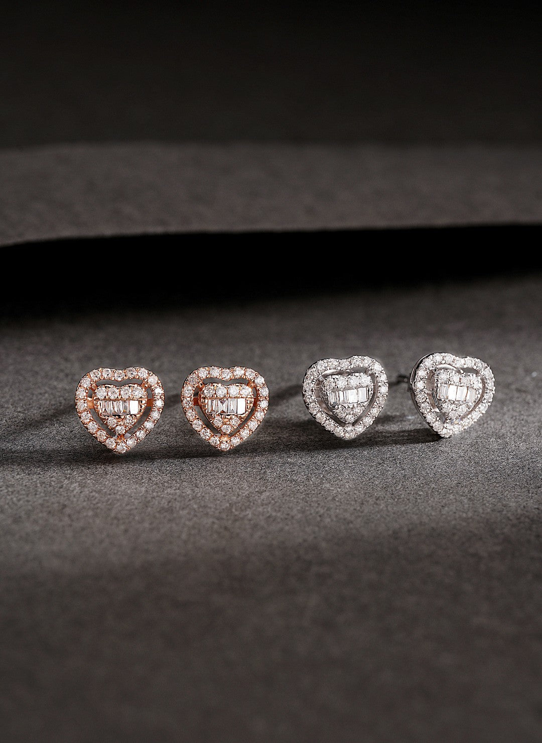 18K Diamond Heart-shaped Stud Earrings - Jeweler.Jewelry