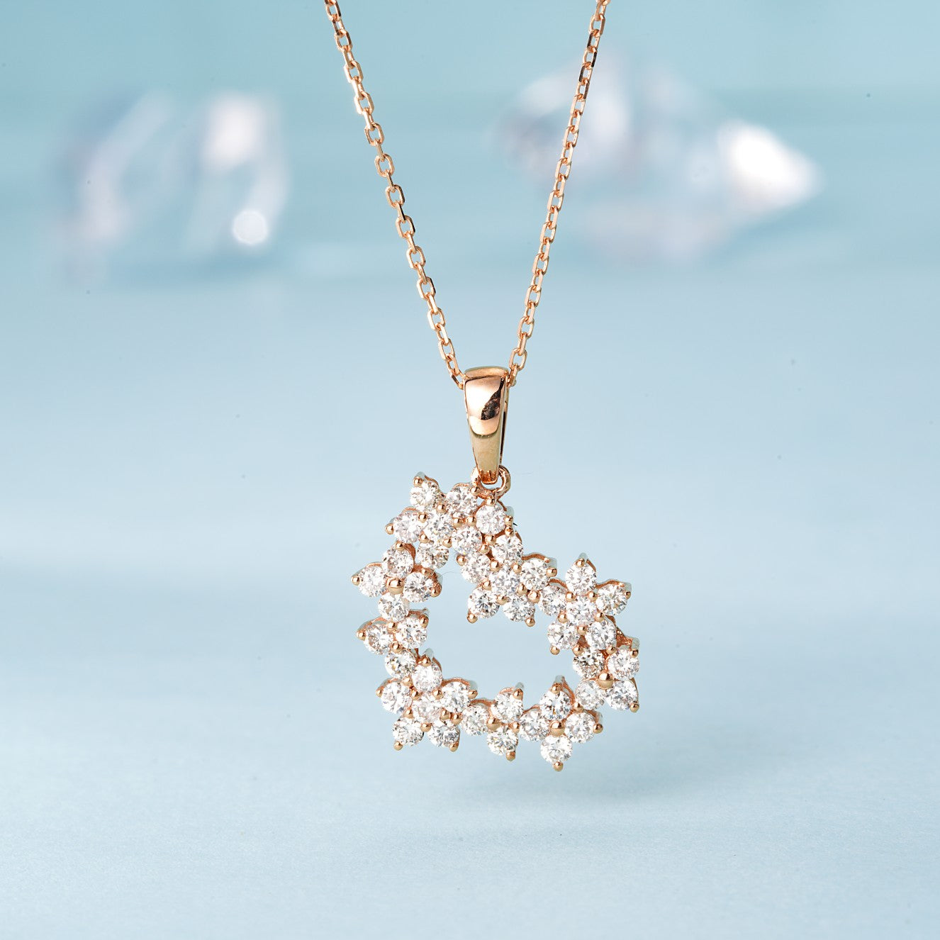 18K Diamond Hollow Heart Pendant Necklace - Luxury Jewelry - White Diamond Necklace