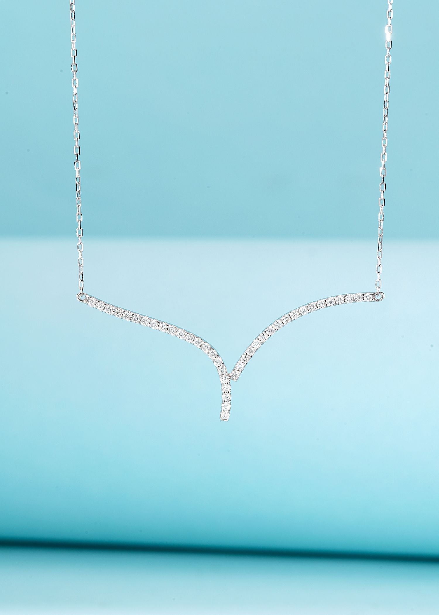 18K Diamond Irregular V-Shape Necklace - Unique Jewelry Piece - White Diamond Necklace