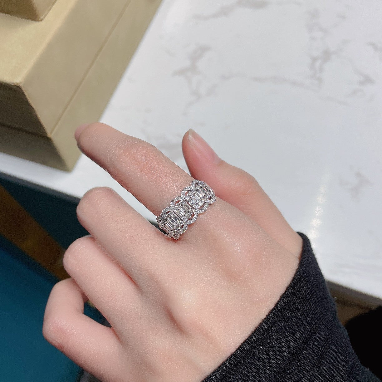 18K Diamond Lace Ring - Elegant Jewelry Piece - White Diamond Ring