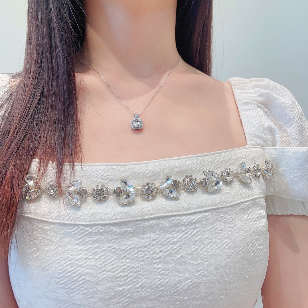 18K Diamond Large Square Sugar Pendant Necklace - Luxury Jewelry - White Diamond Necklace