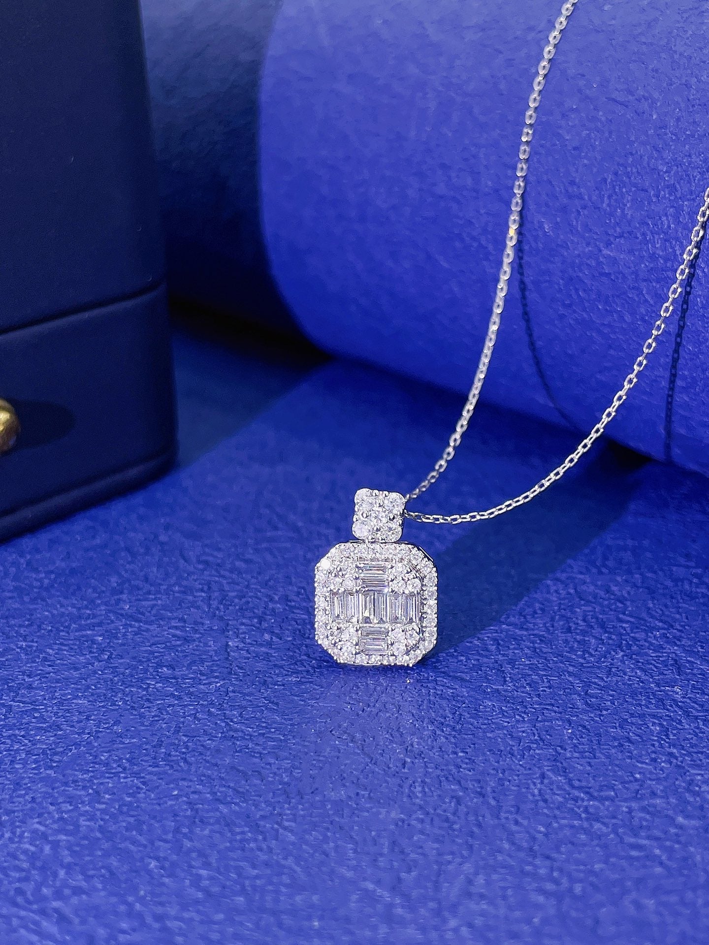 18K Diamond Large Square Sugar Pendant Necklace - Luxury Jewelry - White Diamond Necklace