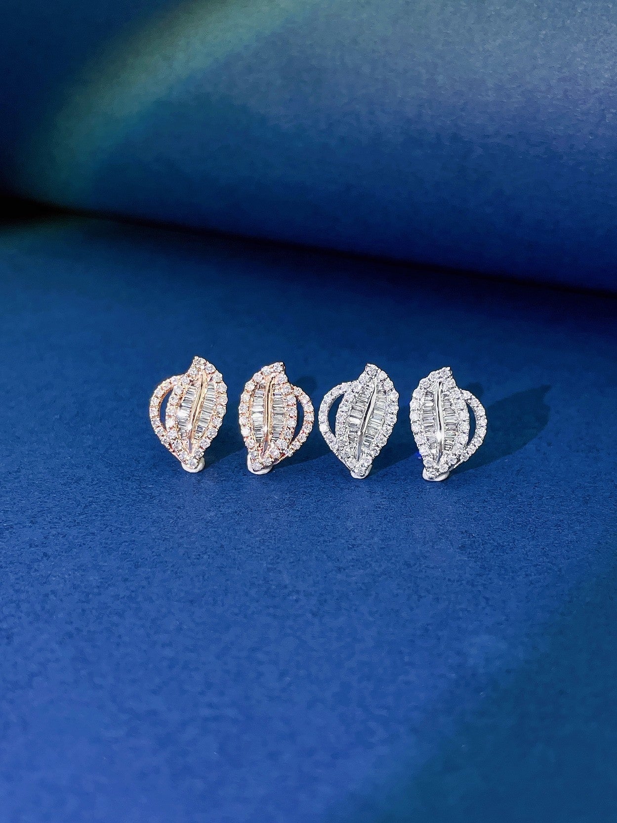 18K Diamond Leaf Shape Stud Earrings - Jeweler.Jewelry