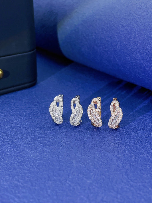 18K Diamond Leaf-Shaped Stud Earrings with Pavé Setting Jeweler.Jewelry