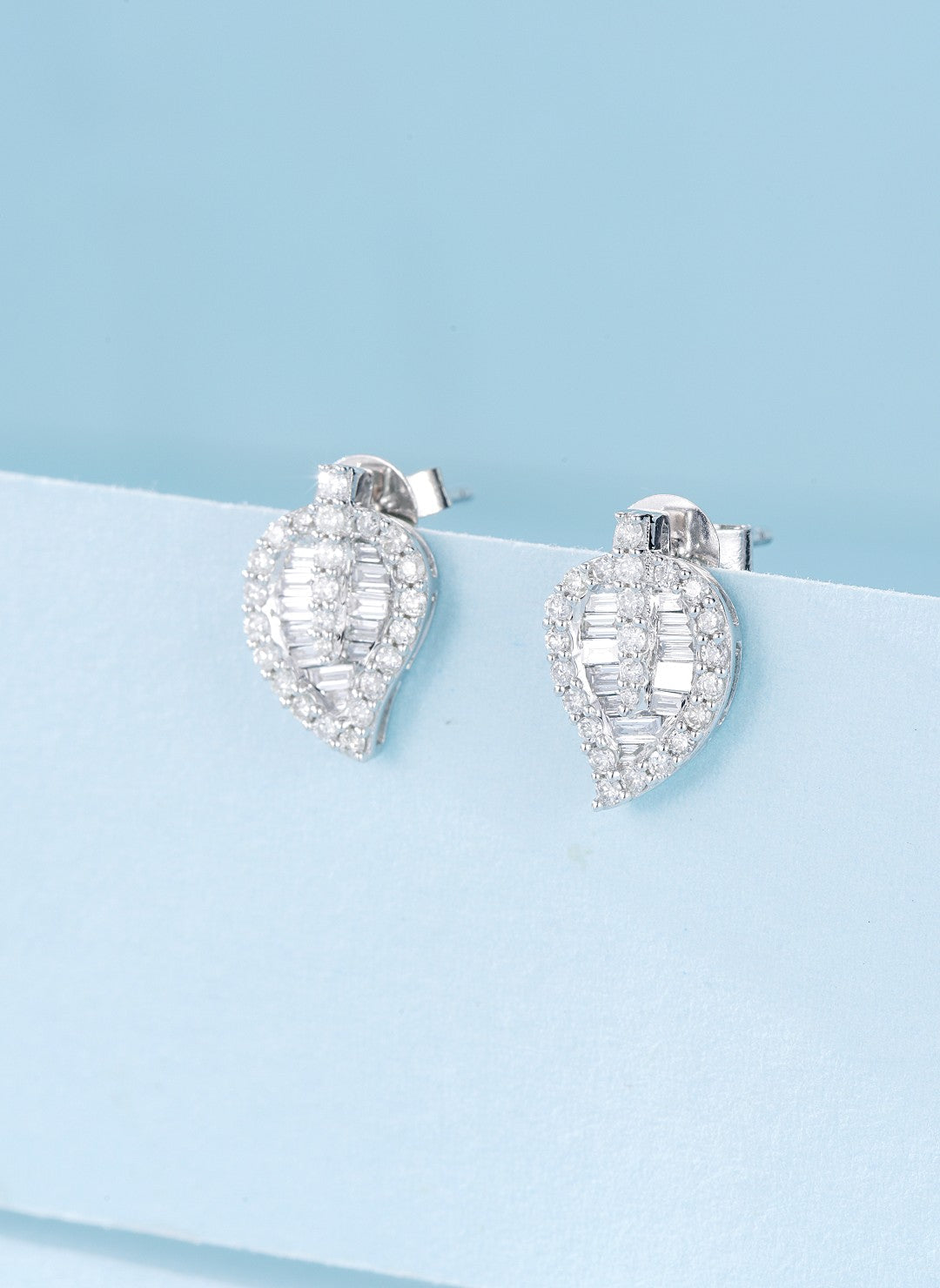 18K Diamond Leaf Step-Cut Stud Earrings - Jeweler.Jewelry