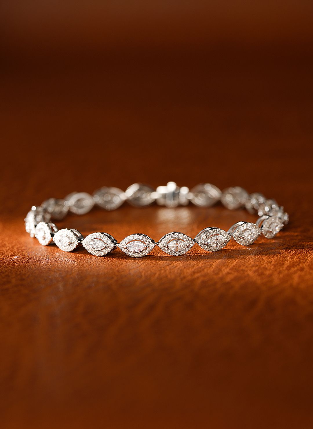 18K Diamond Marquise Bracelet - Elegant Jewelry Piece - White Diamond Bracelet